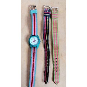Timex Fashion Watch Fabric Band 2 Extra Bands Striped Multicolor New Battery